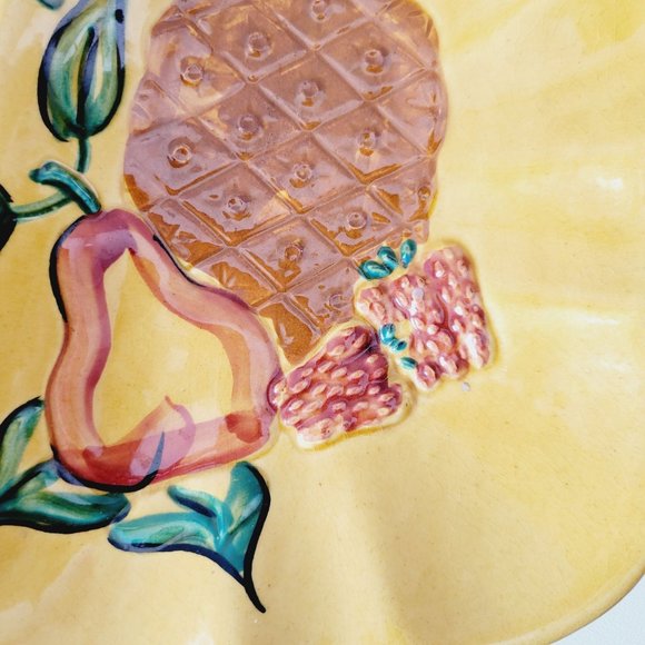 California Pottery Divided Platter, Yellow/Orange, Hand Painted Fruit Decor USA - Picture 4 of 10